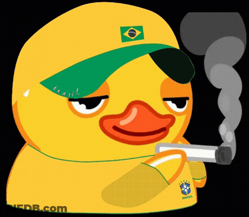 Yellow Rubber Duck In Green Hat With Brazilian Flag Smoking Cigarette GIF