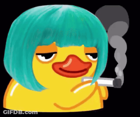 Yellow Rubber Duck With Blue Wig Smoking GIF