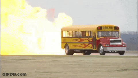 Yellow School Bus With Flames GIF