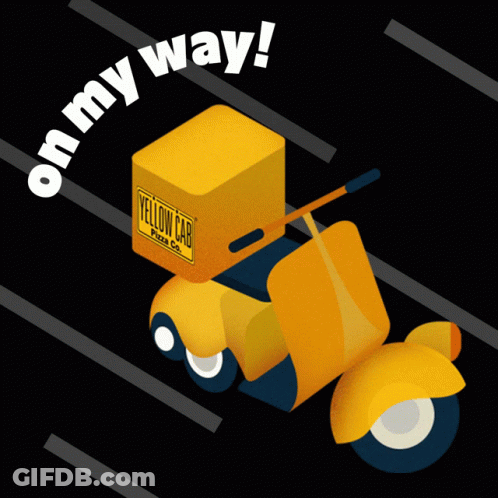Yellow Scooter With Yellow Cab Pizza Box GIF
