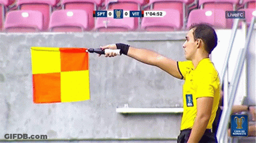 Yellow Shirt Man Holding Yellow Red Flag At Live FC Scoreboard GIF