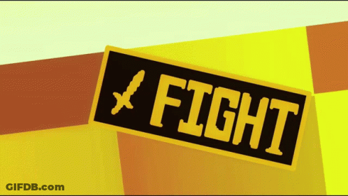 Yellow Sign Saying Fight With Sword GIF