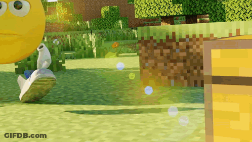 Yellow Smiley Face In Minecraft World GIF