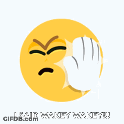 Yellow Smiley Face Saying I Said Wakey Wakey GIF