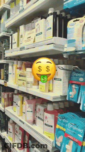 Yellow Smiley Face With Dollar Sign On Shelf GIF