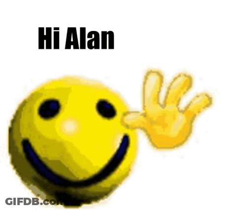Yellow Smiley Face With Hand Reaching Out Saying Hi Alan GIF