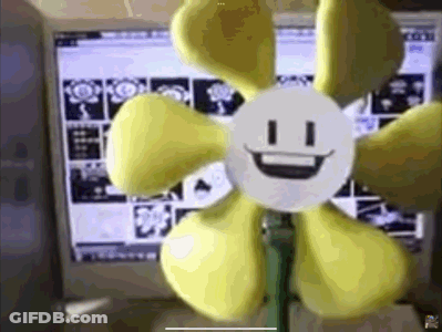 Yellow Smiley Flower In Front Of Computer Screen GIF