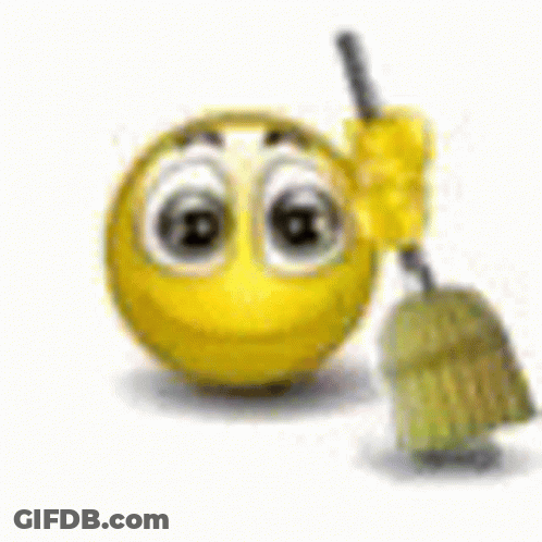 Yellow Smiley Holding Broom GIF