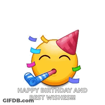 Yellow Smiley In Party Hat With Confetti GIF