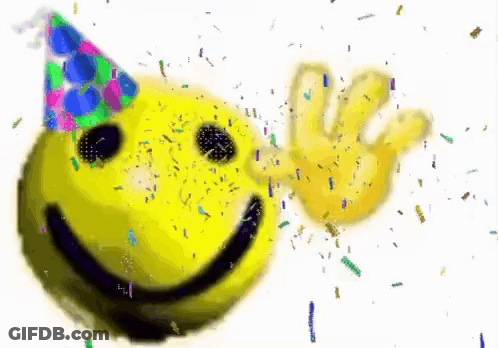 Yellow Smiley In Party Hat With Confetti GIF