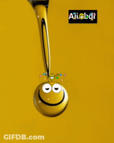 Yellow Smiley Poured Into Liquid Drop GIF