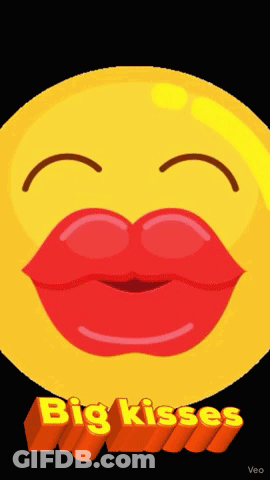 Yellow Smiley Red Lips Big Kisses GIF