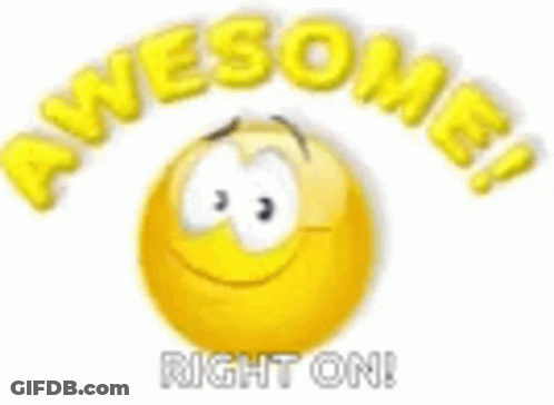 Yellow Smiley Thumbs Up Saying Awesome Right On GIF