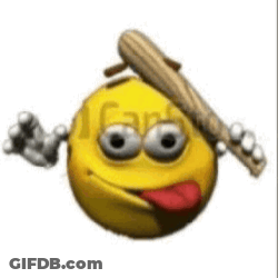 Yellow Smiley Tongue Out Holding Bat GIF