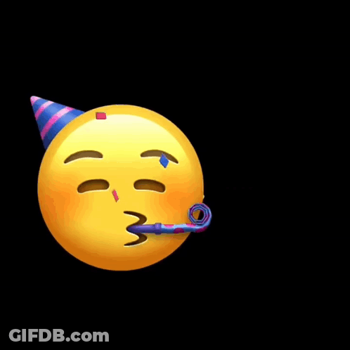 Yellow Smiley Wearing Party Hat Blowing Horn GIF