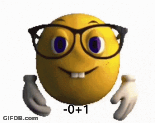 Yellow Smiley With Glasses And Gloves Saying 0 + 1 GIF