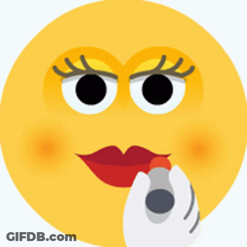 Yellow Smiley With Hand Applying Red Lipstick GIF