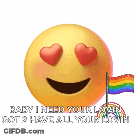 Yellow Smiley With Heart Eyes And Rainbow Flag GIF