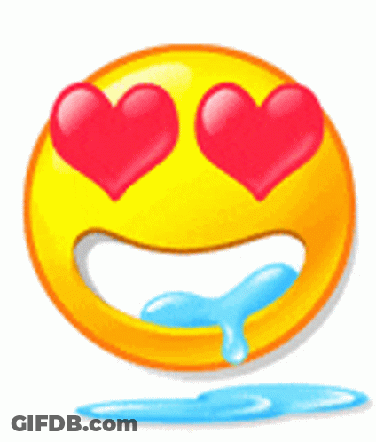 Yellow Smiley With Heart Eyes And Tears From Mouth GIF