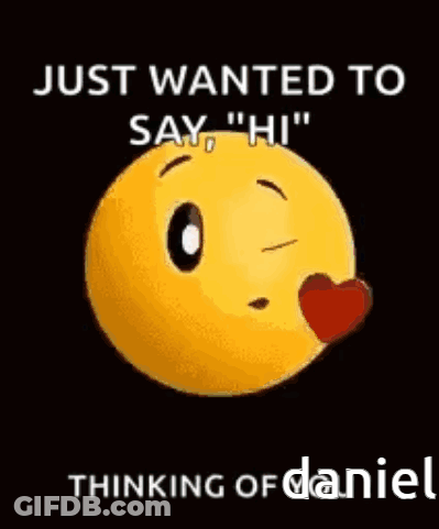 Yellow Smiley With Heart Mouth Thinking Of Daniel GIF