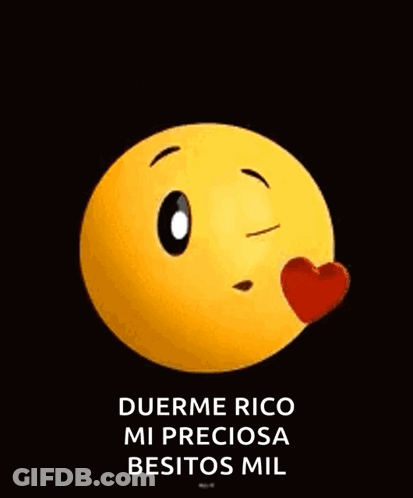 Yellow Smiley With Red Heart In Mouth Duerme Rico Mi Preciosa Besitos Mil GIF
