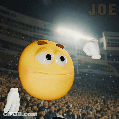 Yellow Smiley With White Gloves In Front Of Crowd Saying Joe GIF