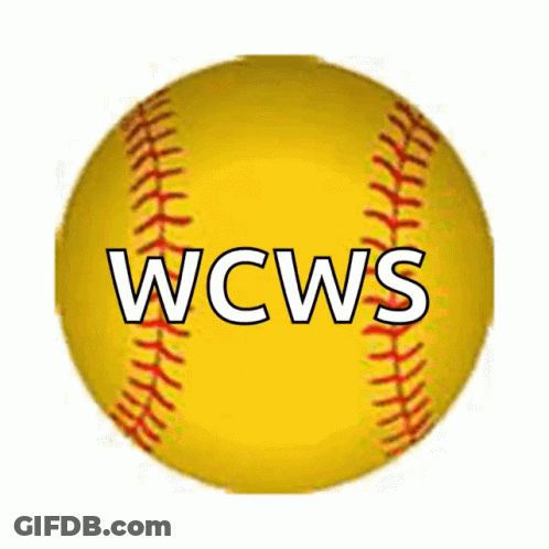 Yellow Softball With Red Stitching Saying WCWS GIF