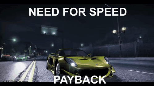 Yellow Sports Car Driving Down Street With Need For Speed Payback GIF