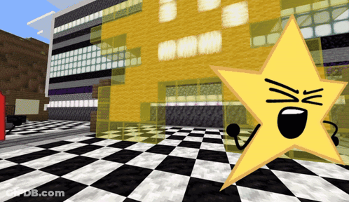 Yellow Star With Face And Arms Before Building GIF