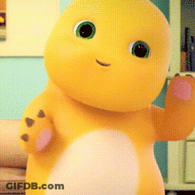 Yellow Stuffed Animal Green Eyes Pink Paw GIF
