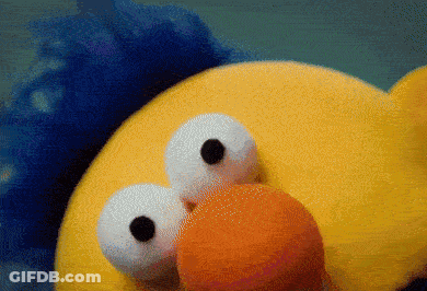 Yellow Stuffed Animal With Big Eyes And Orange Beak GIF