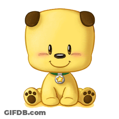 Yellow Teddy Bear With Brown Ears And Green Star Collar GIF
