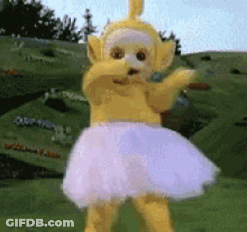 Yellow Teletubbies Doll In White Tutu GIF