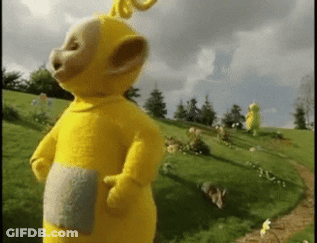 Yellow Teletubby Laalaa Searching GIF