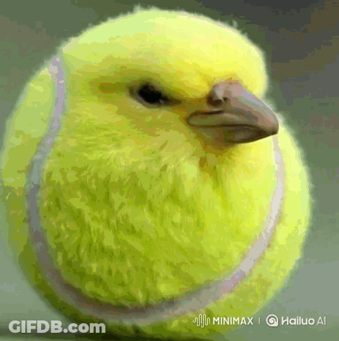 Yellow Tennis Ball With Bird Head Minimax Hailuo AI GIF