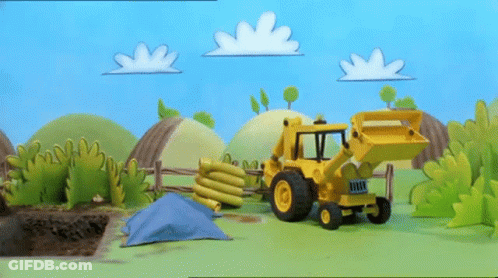 Yellow Toy Bulldozer And Blue Tarp GIF