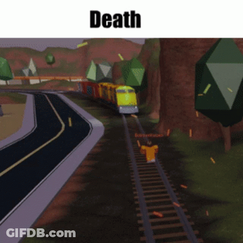 Yellow Train With Death Above GIF