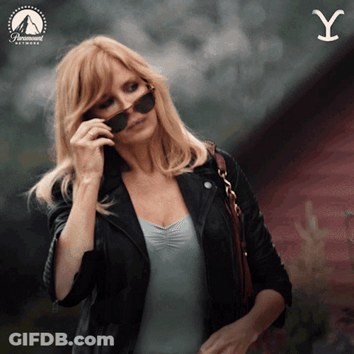 Yellowstone Beth Dutton Take Off Shades Smiling GIF