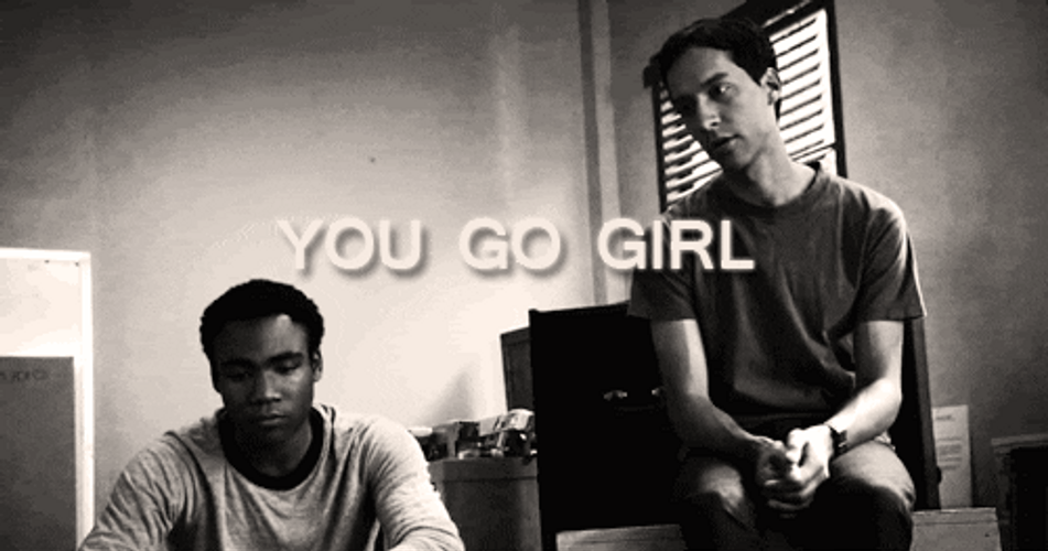 Yes Girl Two Guys Sitting Finger Snap GIF