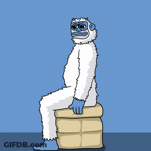 Yeti Sitting On Bricks With Stock Chart GIF