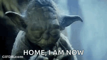 Yoda From Star Wars Is Saying `` Home , I Am Now '' GIF