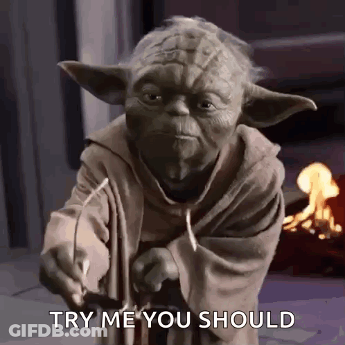 Yoda Holding Glasses Saying Try Me You Should GIF