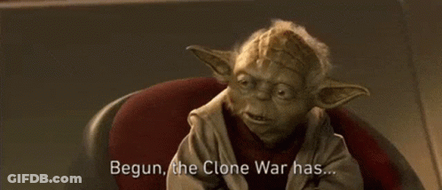 Yoda Is Sitting In A Chair And Saying Begin , The Clone War Has ... GIF