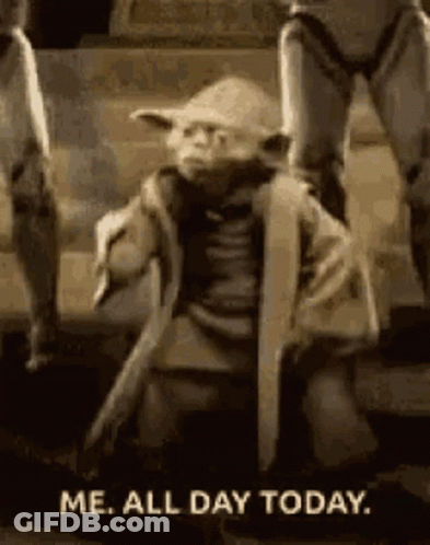 Yoda Kneeling With Sword Saying Me All Day GIF