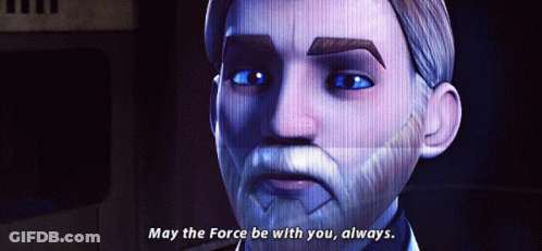Yoda Statue Holding Sword Saying May The Force Be With You GIF