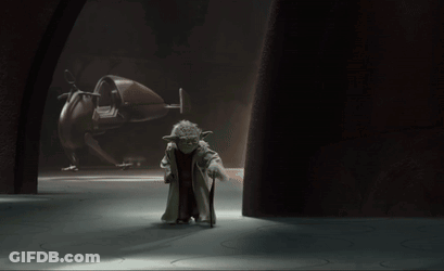 Yoda Statue With Cane In Dark Room GIF
