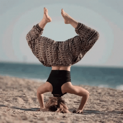 Yoga Beach Headstand Clap GIF