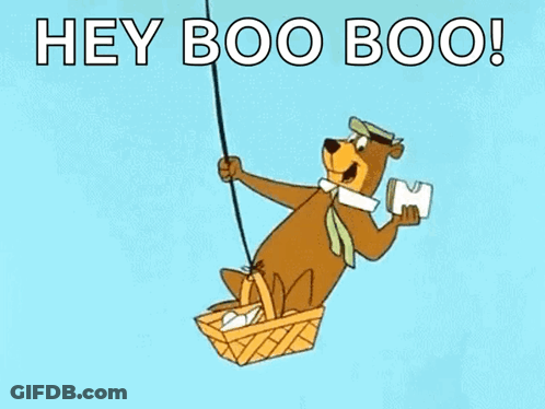 Yogi Bear Flying In Hot Air Balloon Saying Hey Boo Boo GIF