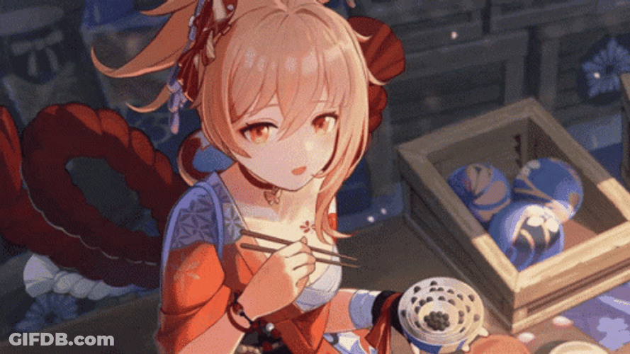 Yoimiya Eating With Chopsticks GIF