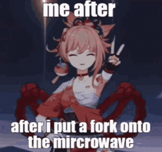 Yoimiya Me After Putting Fork On Microwave GIF